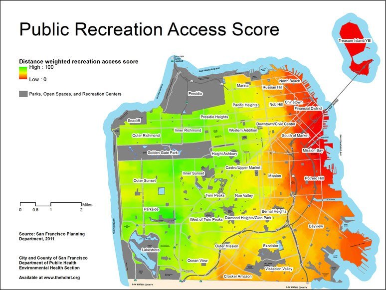 San Francisco Public Recreation Access Score Map